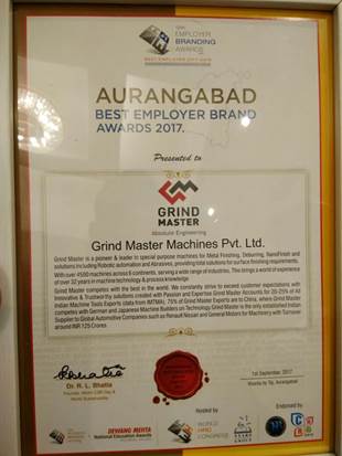 Aurangabad Best Employer Brand Award Certificate